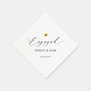 Elegant Engaged Gold Heart Personalised Couple Napkin