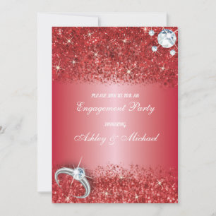elegant engagement party chic red glitter invitation