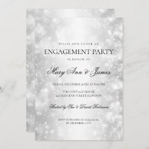 Elegant Engagement Party Silver Shimmer Lights Invitation
