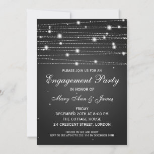 Elegant Engagement Party Sparkling Lines Black Invitation