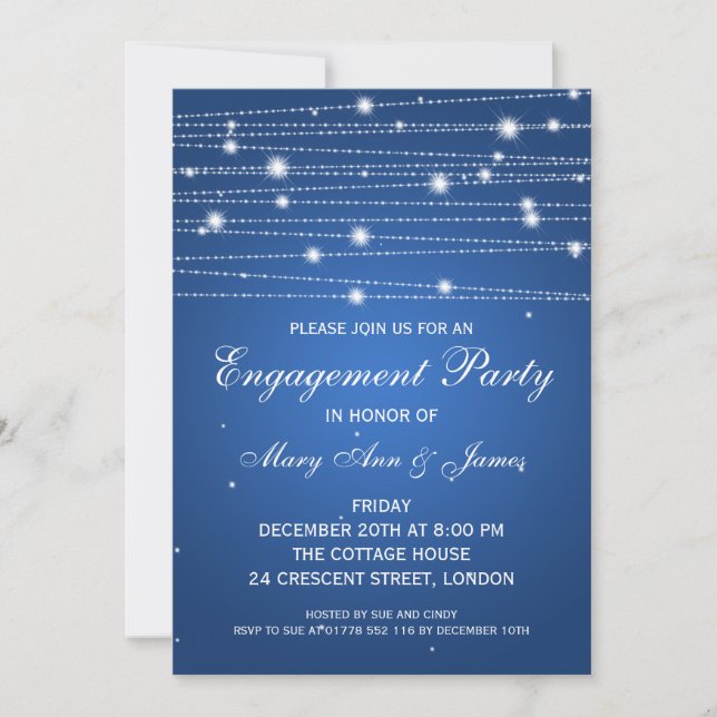 Elegant Engagement Party Sparkling Lines Sapphire Invitation (Front)