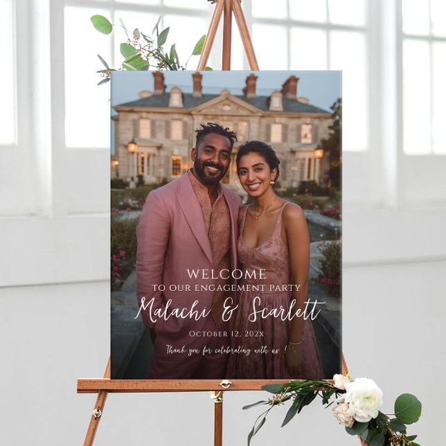 Elegant engagement party welcome sign with photo (Creator Uploaded)