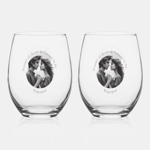 Elegant Engagement Personalised Photo Bride Groom Stemless Wine Glass