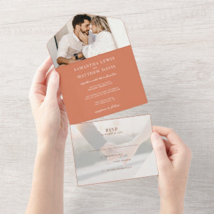 Elegant Engagement Photo Terracotta Wedding All In One Invitation