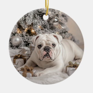 Elegant English Bulldog Christmas Ceramic Tree Decoration