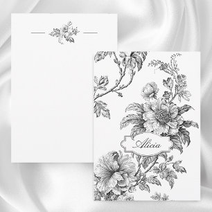 Elegant Engraved B&W Floral w/Name or Monogram Card