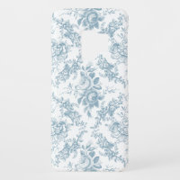 Elegant Engraved Blue and White Floral Toile