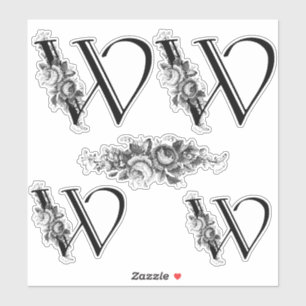 Elegant Engraved Floral Monogram Letter W