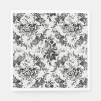 Elegant Engraved French Black Floral Toile