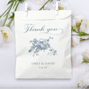 Elegant Engraved French Blue Floral Favour Bags