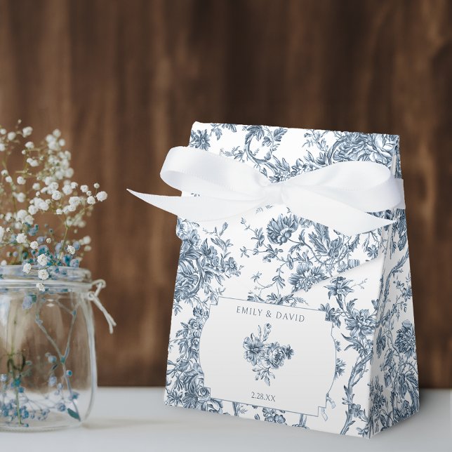 Elegant Engraved French Blue Floral Toile Favour Box (Creator Uploaded)