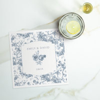 Elegant Engraved French Blue Floral Toile