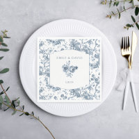 Elegant Engraved French Blue Floral Toile