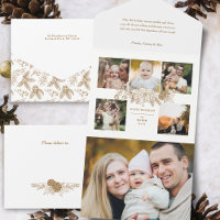 Elegant Engraved Gold Christmas Floral 5-Photo
