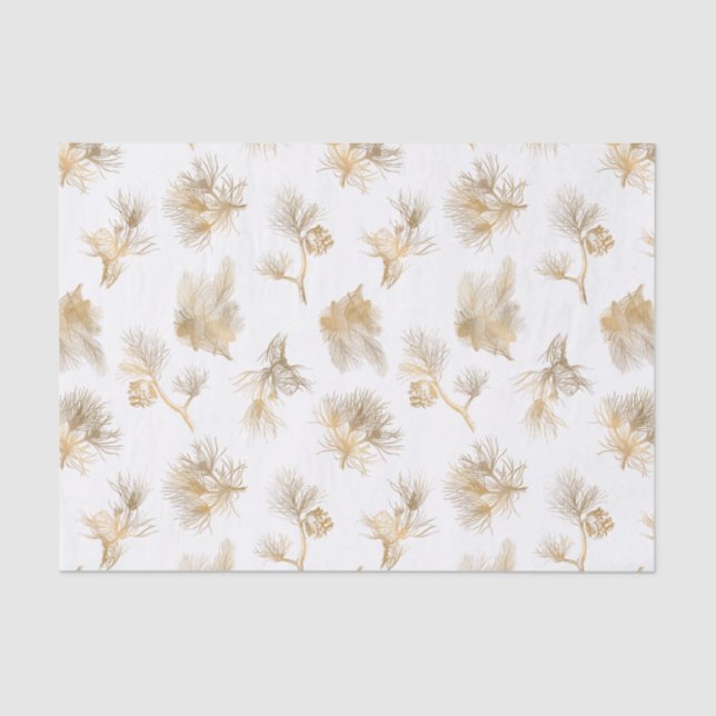 Elegant Engraved Gold Winter Pine Tissue Paper (Front)