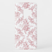 Elegant Engraved Pink and White Floral Toile