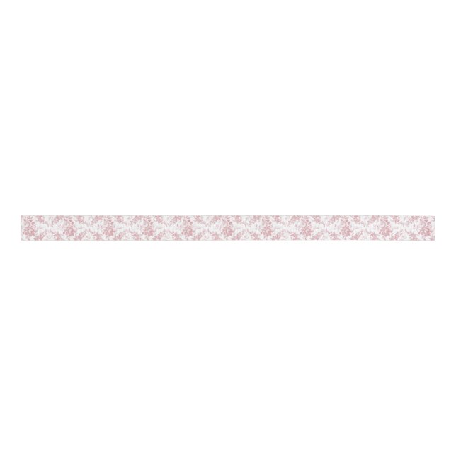 Elegant Engraved Pink and White Floral Toile Grosgrain Ribbon (Front)