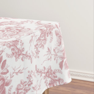 Elegant Engraved Pink and White Floral Toile Tablecloth