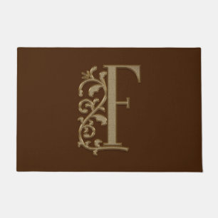 Elegant Entry Monogram F Initial on Brown Doormat