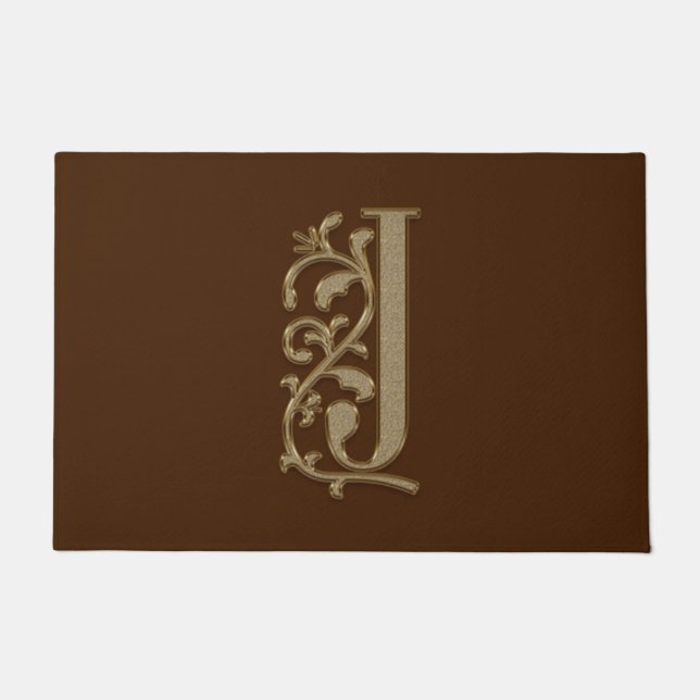 Elegant Entry Monogram J Initial on Brown Doormat (Front)