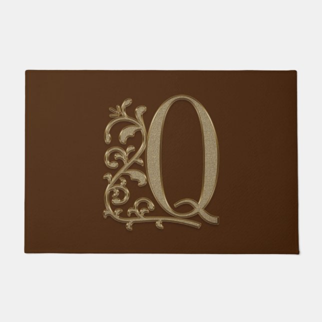 Elegant Entry Monogram Q Initial on Brown Doormat (Front)