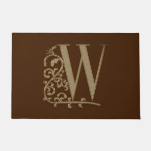 Elegant Entry Monogram W Initial on Brown Doormat