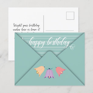 Elegant Envelope Bell Flowers Happy Birthday Postcard
