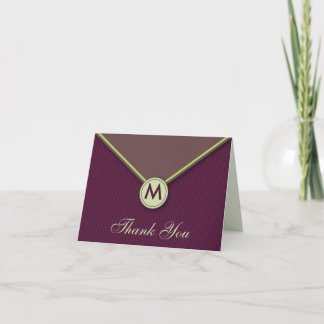 Elegant Envelope Monogram Eggplant Thank You Card
