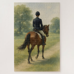 Elegant Equestrian Watercolor Horseback Riding Jigsaw Puzzle