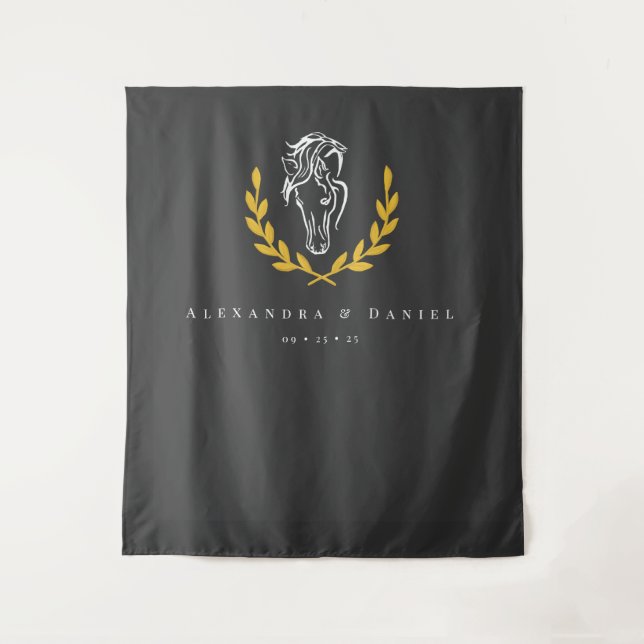 Elegant Equestrian Wedding Backdrop Tapestry (Front)