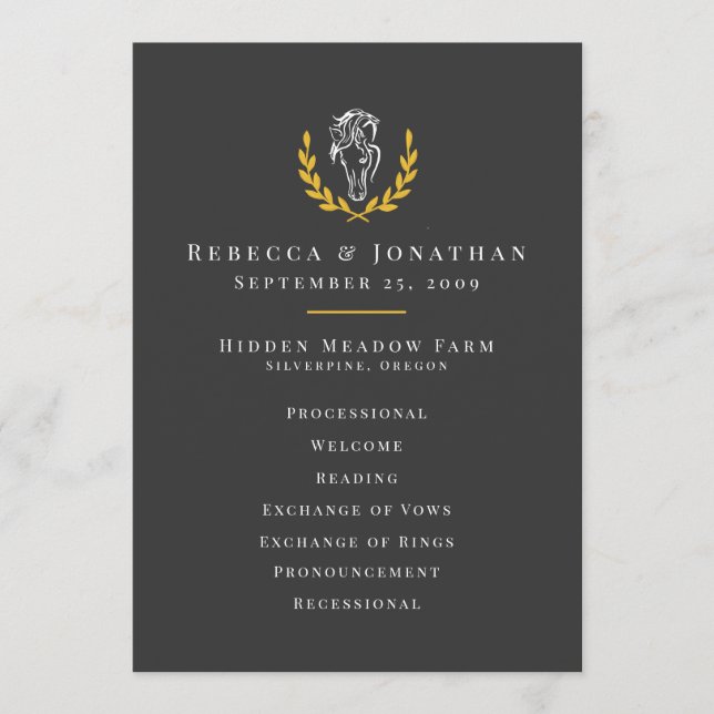 Elegant Equestrian Wedding Program 5x7 Programme (Front)