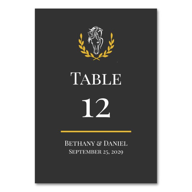 Elegant Equestrian Wedding Table Number Card (Front)