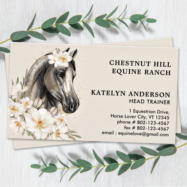 Elegant Equine Floral Personalise Equestrian Horse Business Card (Creator Uploaded)