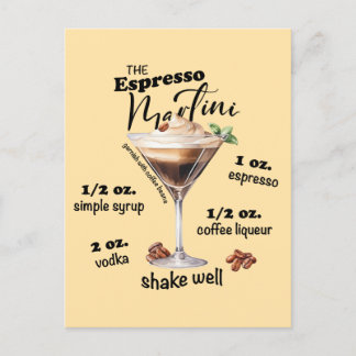 Elegant Espresso Martini Recipe Cocktail Art Postcard