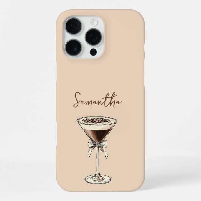 Elegant Espresso Martini Script Personalised Name iPhone Case (Back)