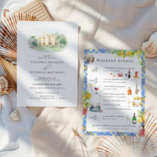 Elegant Estate   Illustrated Wedding Weekend Invitation