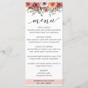 Elegant Ethereal Blush PeachFloral Wedding Menu