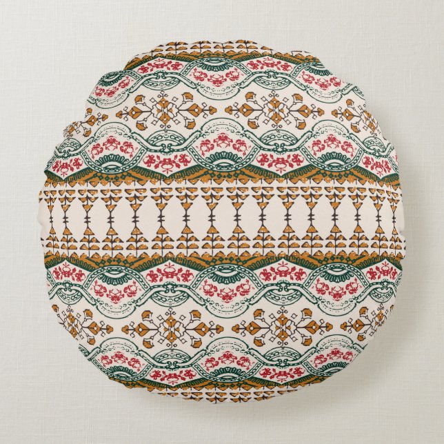 elegant ethnic border pattern with floral boho ele round cushion (Front)