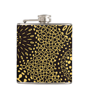 Elegant Ethnic Floral Black Gold Drink Hip Flask
