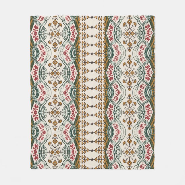Elegant Ethnic Floral Boho Border Fleece Blanket (Front)