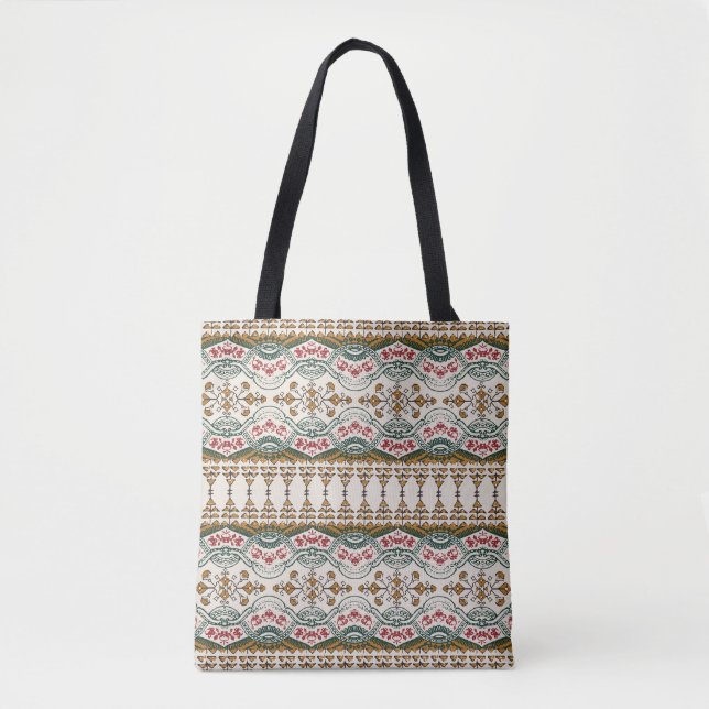 Elegant Ethnic Floral Boho Border Tote Bag (Front)