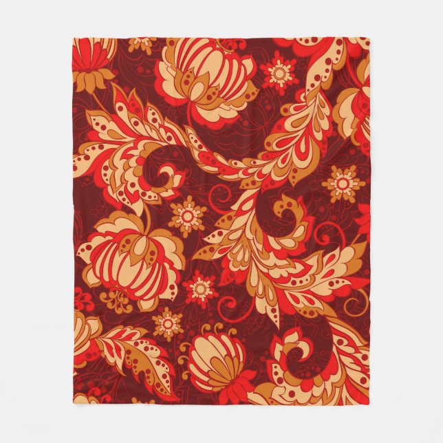 Elegant Ethnic Flowers Seamless Pattern Fleece Blanket (Front)