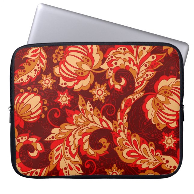 Elegant Ethnic Flowers Seamless Pattern Laptop Sleeve (Front)