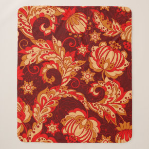 Elegant Ethnic Flowers Seamless Pattern Sherpa Blanket