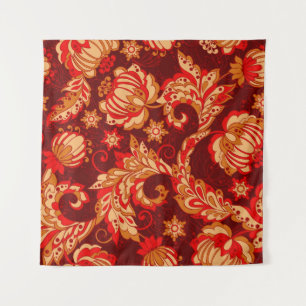 Elegant Ethnic Flowers Seamless Pattern Tapestry