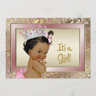 Elegant Ethnic Princess Pink and Gold Baby Shower Invitation
