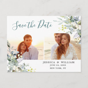 Elegant Eucalyptus 2 PHOTO Wedding Save the Date Postcard