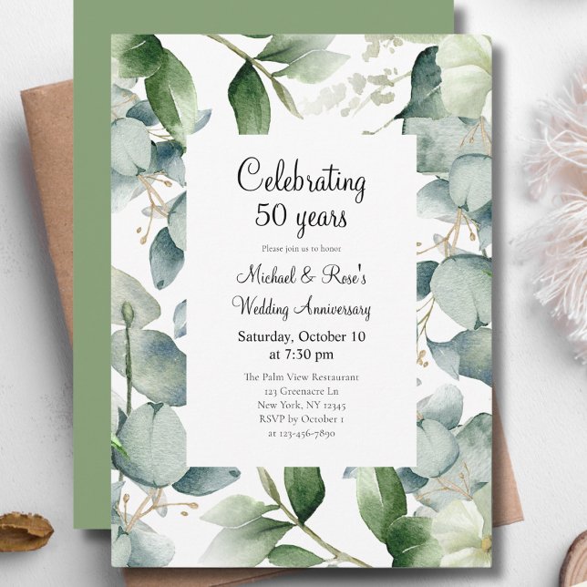 Elegant Eucalyptus 50th Wedding Anniversary Invitation (Creator Uploaded)