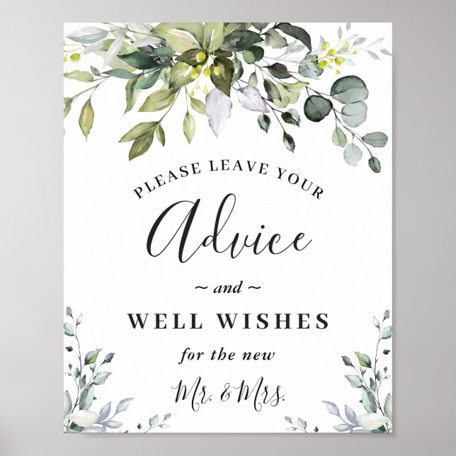 Elegant Eucalyptus Advice & Wishes Wedding Sign (Front)