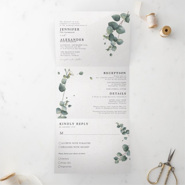 Elegant Eucalyptus All in one Wedding Tri-Fold Invitation (Inside)